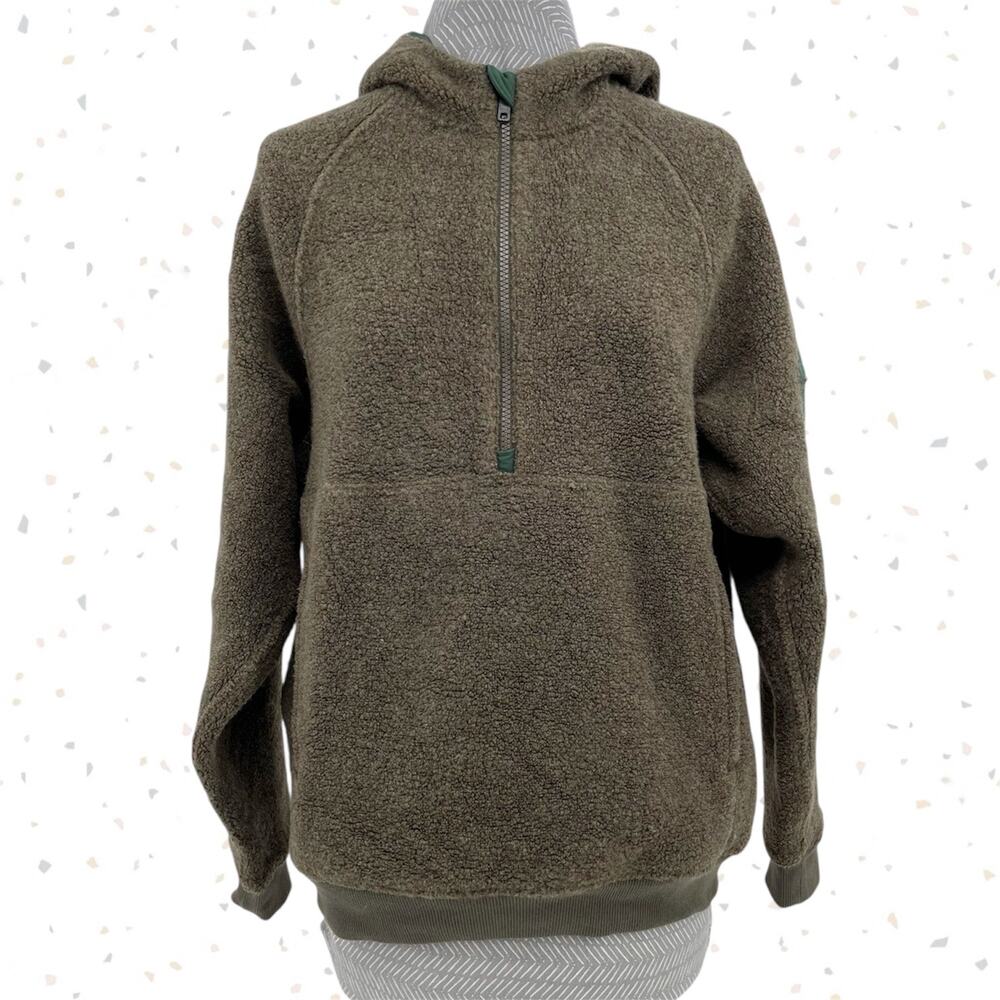 Outdoor Voices Vine MegaFleece Wool Blend Pullover Hiking Hoodie Olive Green S